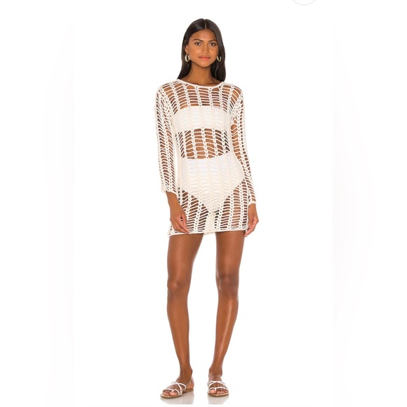 superdown Dresses & Skirts - NWT Superdown Miranda Crochet Mini Dress Swim Cover Up Cream